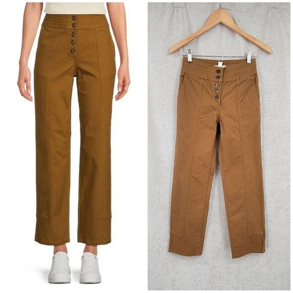 Chelsea & Violet Stretch High Rise Button Fly Front Pants Mustard Chartreuse NEW - Picture 1 of 12